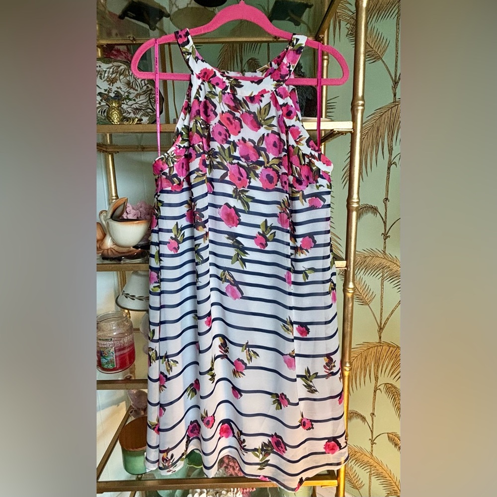 Betsey Johnson Pink Floral and Navy Striped Dress